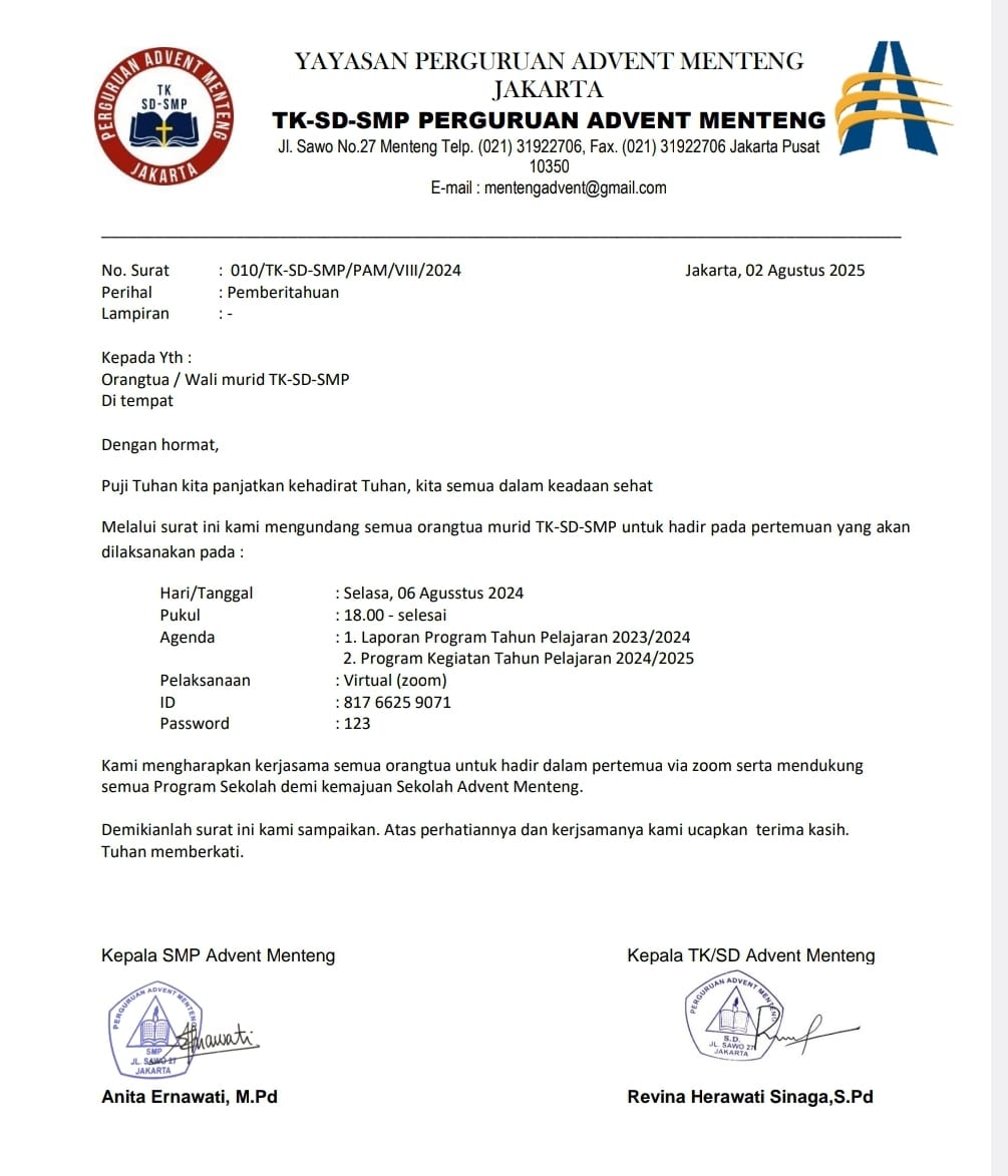 Pemberitahuan Bagi Orangtua / Wali murid TK-SD-SMP