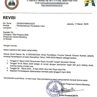 Pemberitahuan Perubahan Libur Sekolah